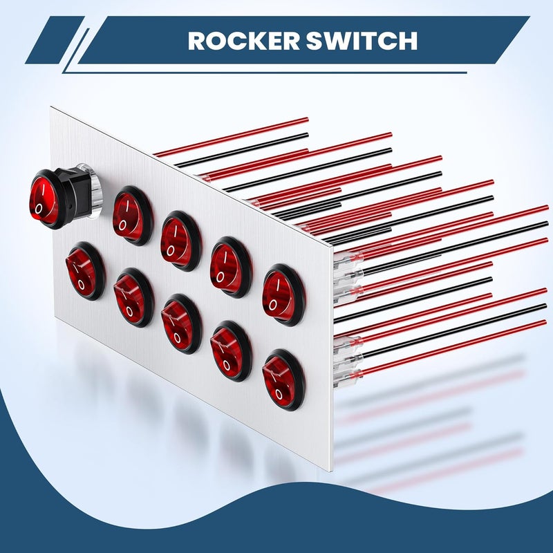 DMTVAL 10Pcs 12V Red LED Round Rocker Switch Kit, 2 Pin 2 Position SPST ON/Off Toggle with Pre-Wired Leads, Rated 6A/250V 10A/125V, for Car, Boat, Marine, RV - Image 4